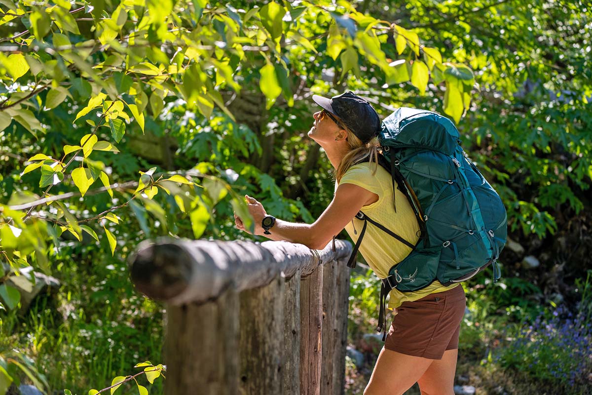 Ultralight backpack (standing on bridge with Osprey Eja 58)